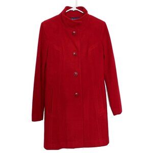 Anne Klein Red Wool Blend Single-Breasted Winter Coat